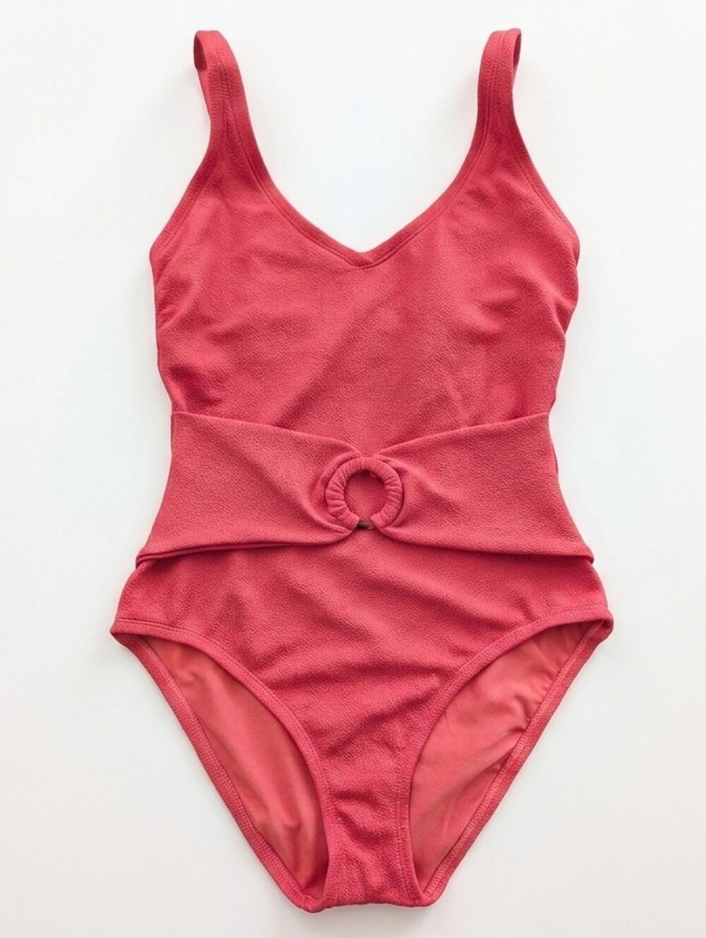 Ellen Tracy Textured Ring-Detail One-Piece Swimsuit in Coral/Orange - Size 6